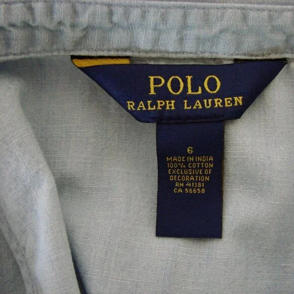 Polo Ralph Lauren Girls Chambray Denim Dress Pony Sleeveless Collar Cotton Siz 6 - Picture 4 of 14